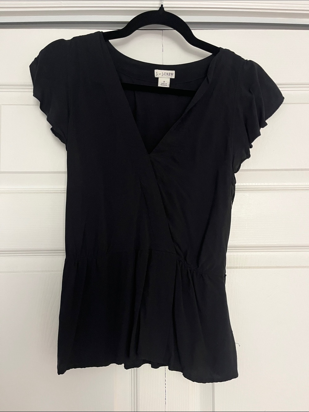 J. Crew Black Short Sleeve Wrap-Front Blouse